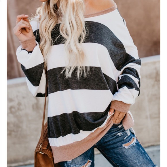 NWT Colorblock Striped Pullover Sweatshirt Sweater - Picture 4 of 8